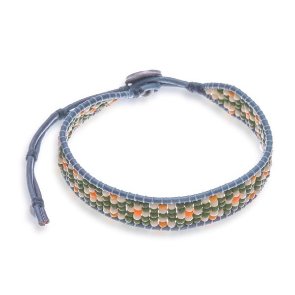 Alternate image for Adjustable Green and Ivory Glass Beaded Wristband Bracelet Peace at the Jungle