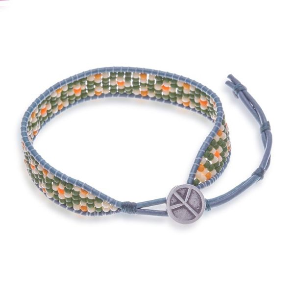 Alternate image for Adjustable Green and Ivory Glass Beaded Wristband Bracelet Peace at the Jungle