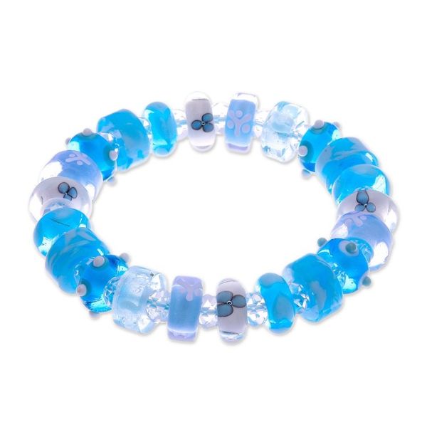 Alternate image for Art Glass Crystal Beaded Stretch Bracelet in Light Blue Hue Celestial Spell