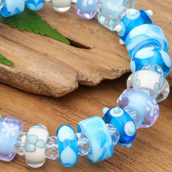 Alternate image for Art Glass Crystal Beaded Stretch Bracelet in Light Blue Hue Celestial Spell