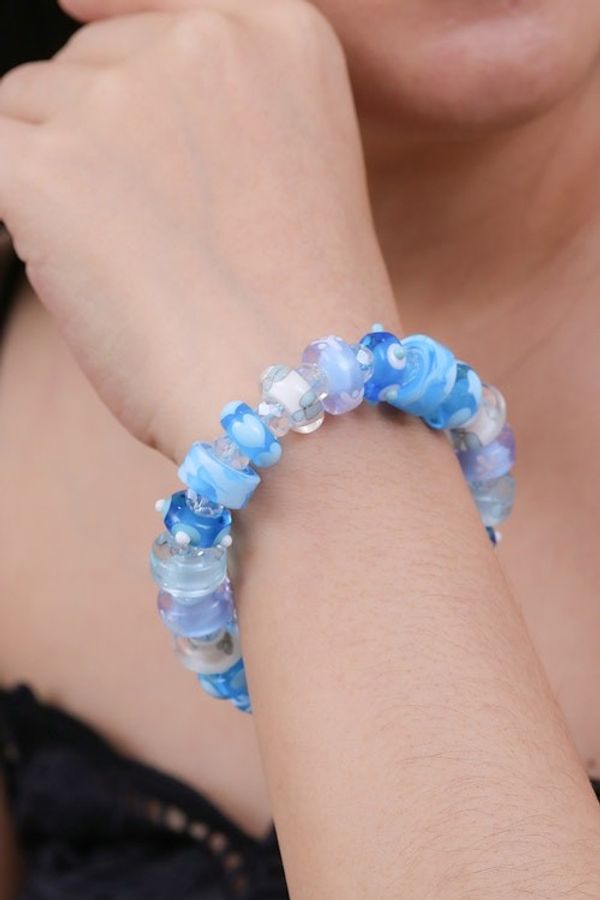 Alternate image for Art Glass Crystal Beaded Stretch Bracelet in Light Blue Hue Celestial Spell