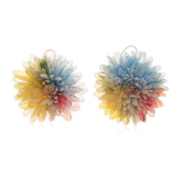 Alternate image for Multicolor Chrysanthemum Dangle Earrings with Gold Accents Happy Colors