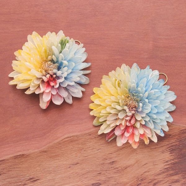 Alternate image for Multicolor Chrysanthemum Dangle Earrings with Gold Accents Happy Colors