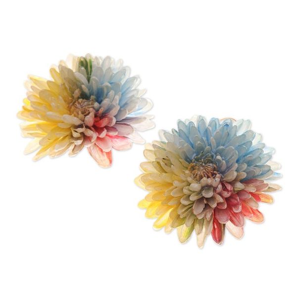 Alternate image for Multicolor Chrysanthemum Dangle Earrings with Gold Accents Happy Colors