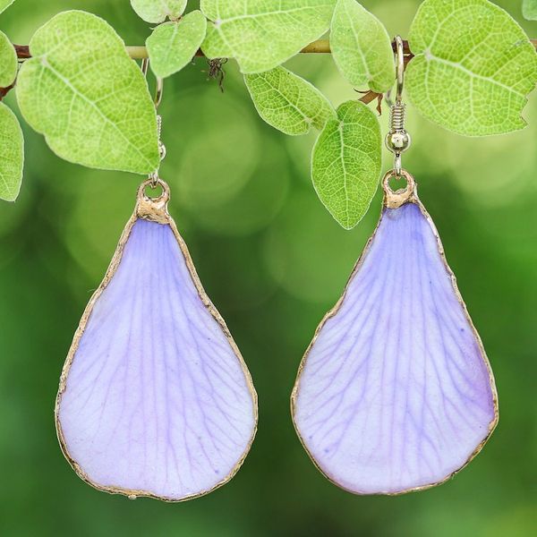 Alternate image for Lavender-Toned Gold-Accented Petal-Shaped Dangle Earrings Dreamy Petal