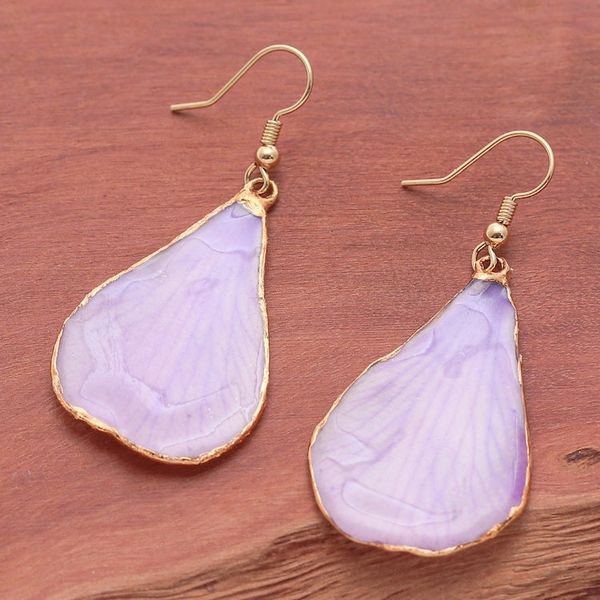 Alternate image for Lavender-Toned Gold-Accented Petal-Shaped Dangle Earrings Dreamy Petal