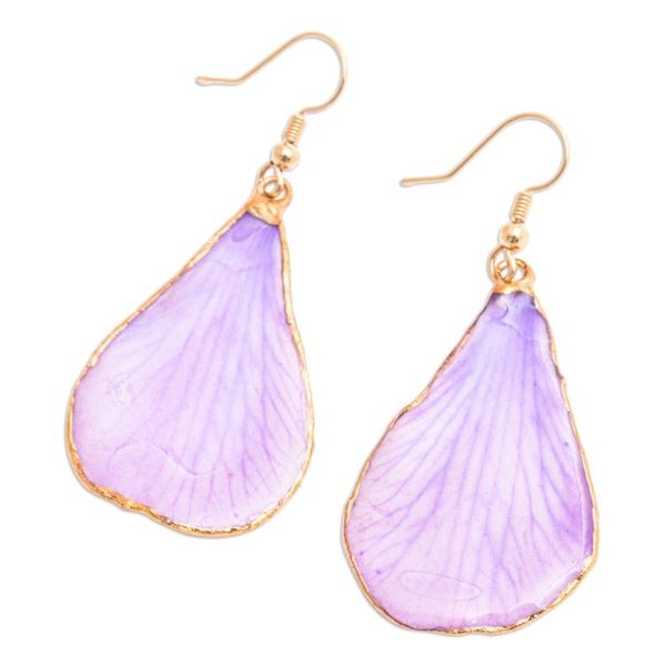 Alternate image for Lavender-Toned Gold-Accented Petal-Shaped Dangle Earrings Dreamy Petal