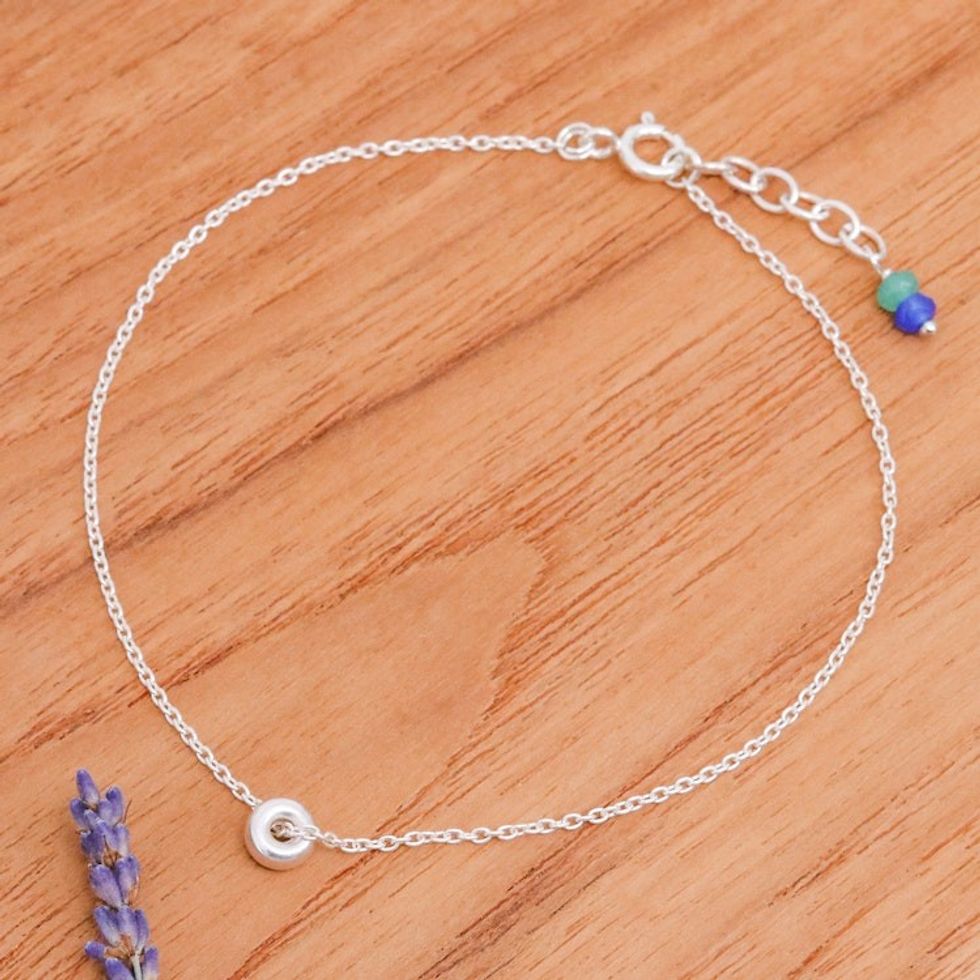 Blue and Green Quartz Sterling Silver Charm Anklet 'Promise of Peace'