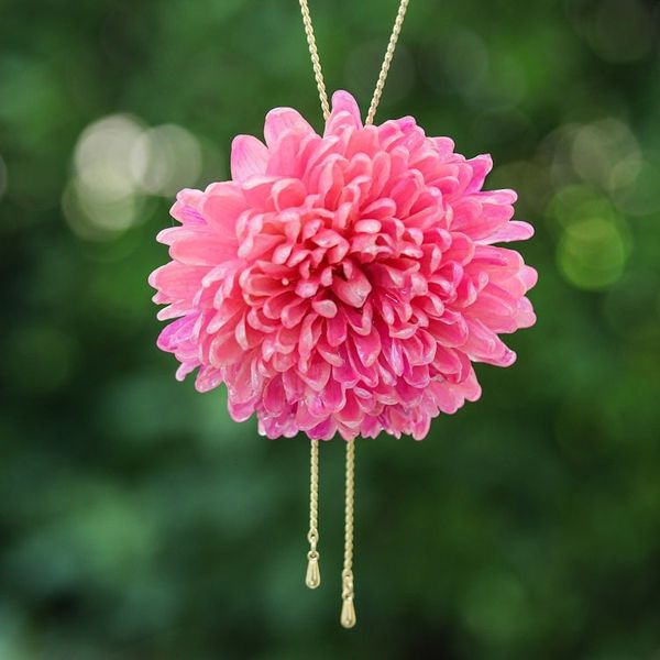 Alternate image for Gold-Plated Hot Pink Chrysanthemum Flower Lariat Necklace Happy Hot Pink