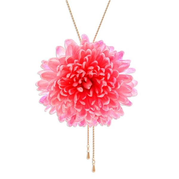 Alternate image for Gold-Plated Hot Pink Chrysanthemum Flower Lariat Necklace Happy Hot Pink