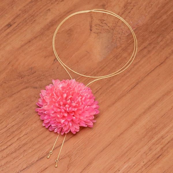 Alternate image for Gold-Plated Hot Pink Chrysanthemum Flower Lariat Necklace Happy Hot Pink