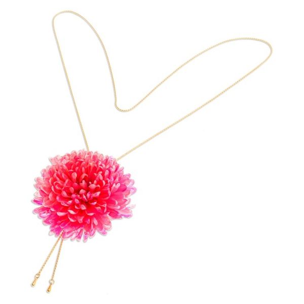 Alternate image for Gold-Plated Hot Pink Chrysanthemum Flower Lariat Necklace Happy Hot Pink