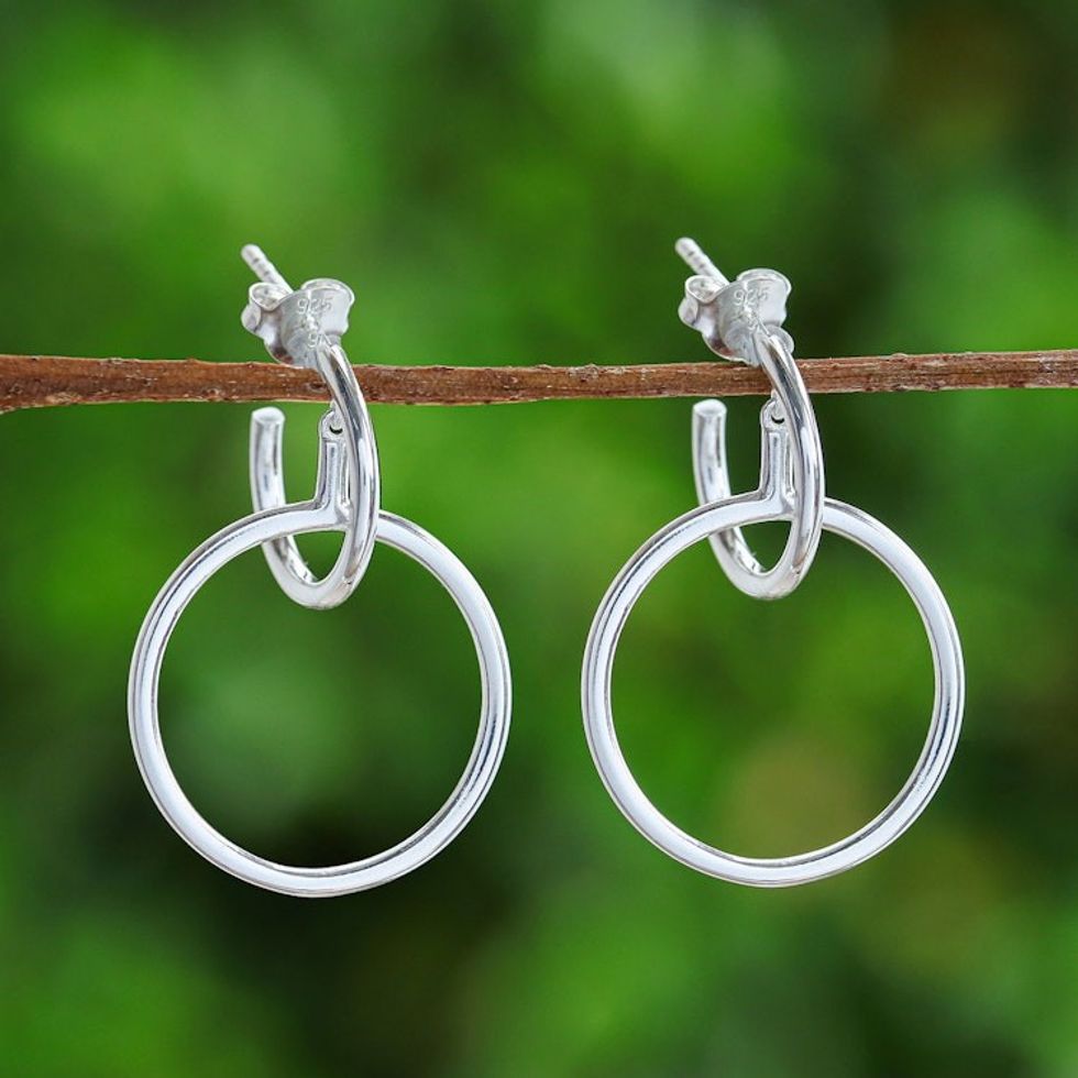 Thai Modern High-Polished Sterling Silver Dangle Earrings 'Ethereal Life'