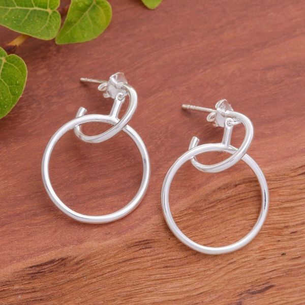 Alternate image for Thai Modern High-Polished Sterling Silver Dangle Earrings Ethereal Life