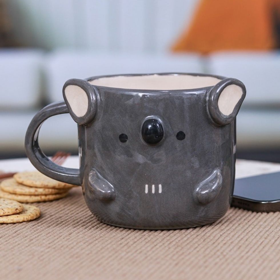 Whimsical Handcrafted Glossy-Finished Ceramic Koala Mug 'Koala Morning'