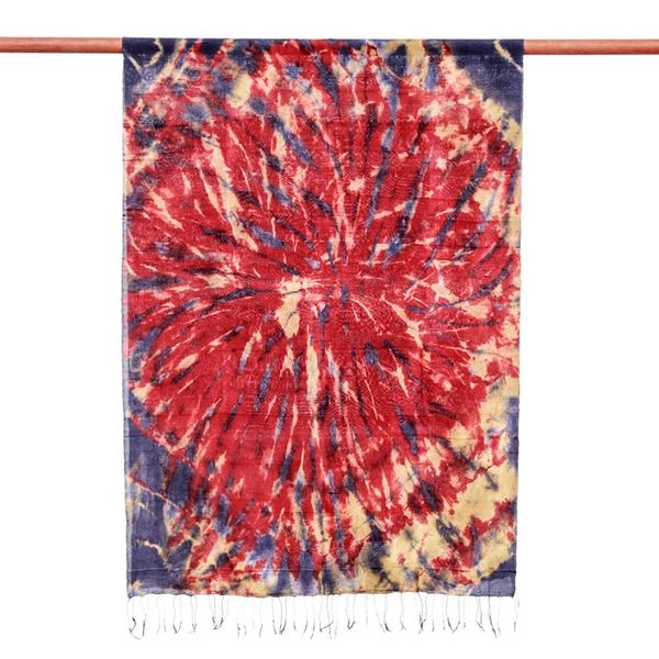 Alternate image for Handcrafted Tie-Dyed Patterned 100 Silk Scarf Medium Lava Sea