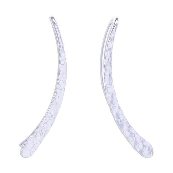 Alternate image for Modern Hammered Sterling Silver Drop Earrings from Thailand Hammered Line