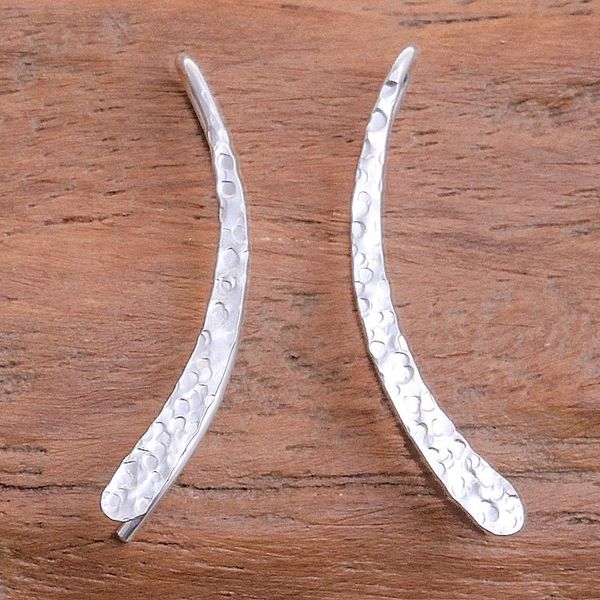 Alternate image for Modern Hammered Sterling Silver Drop Earrings from Thailand Hammered Line