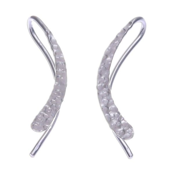 Alternate image for Modern Hammered Sterling Silver Drop Earrings from Thailand Hammered Line