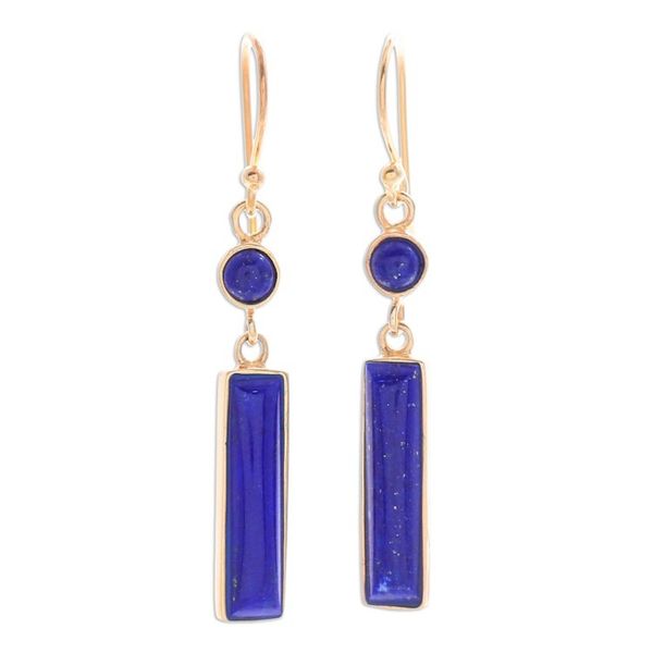 Alternate image for Modern 18k Gold-Plated Lapis Lazuli Bar Dangle Earrings Vivid Magic