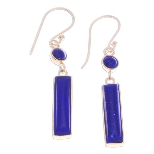 Alternate image for Modern 18k Gold-Plated Lapis Lazuli Bar Dangle Earrings Vivid Magic