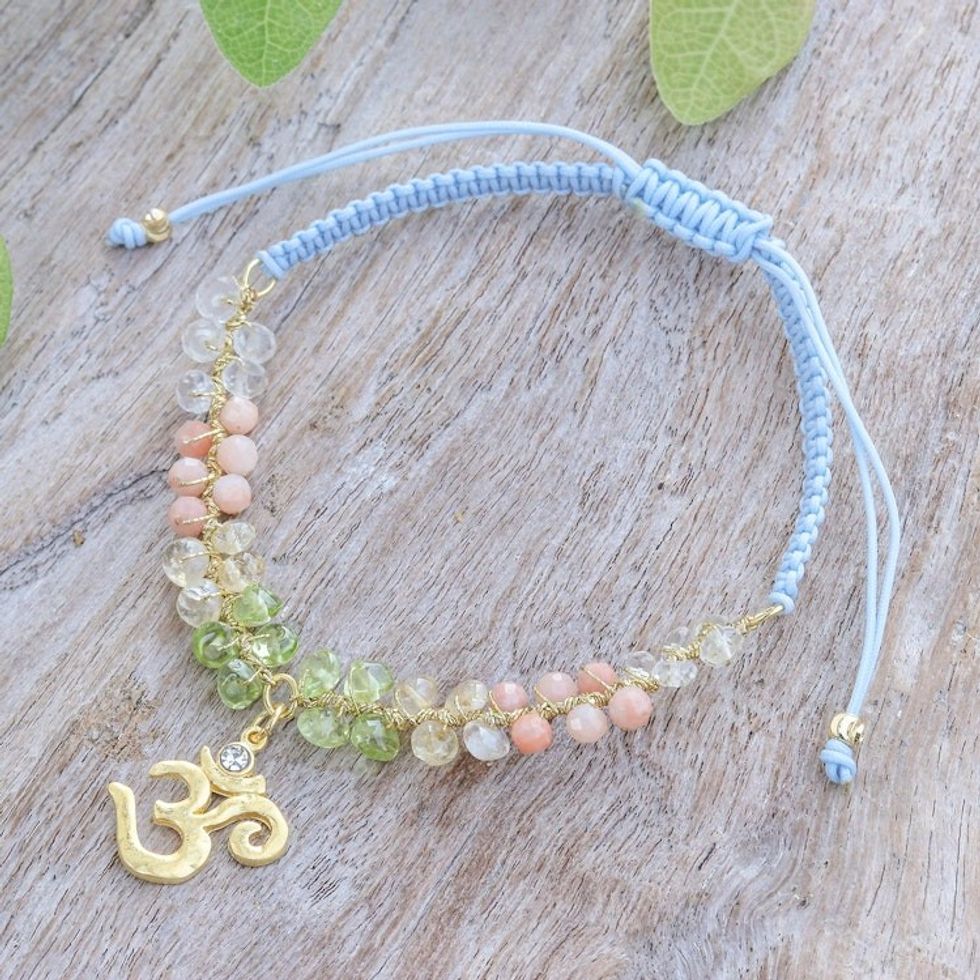 24k Gold-Accented Multi-Gemstone Om Symbol Pendant Bracelet 'Om Glam'