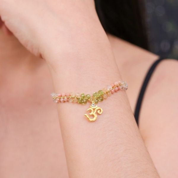 Alternate image for 24k Gold-Accented Multi-Gemstone Om Symbol Pendant Bracelet Om Glam