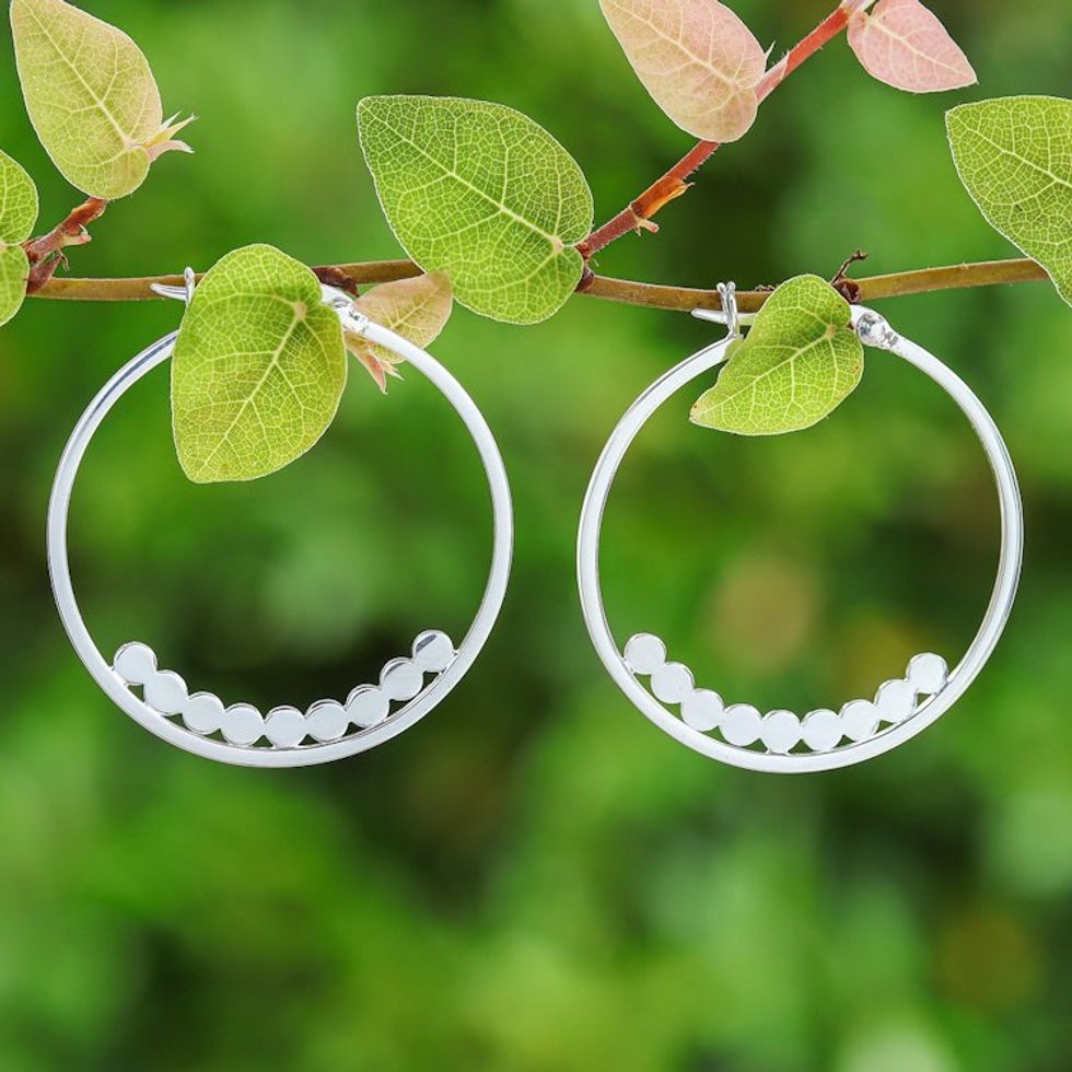 High-Polished Sterling Silver Hoop Earrings from Thailand 'Luminous Thoughts'