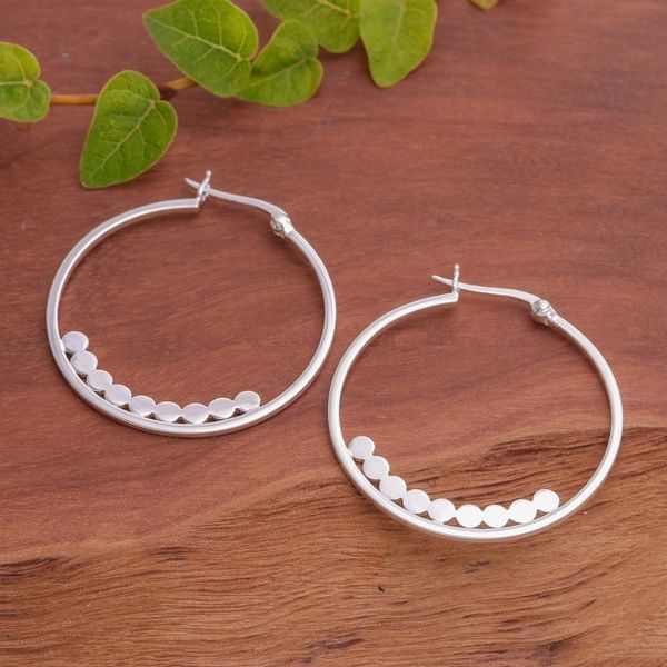 Alternate image for High-Polished Sterling Silver Hoop Earrings from Thailand Luminous Thoughts