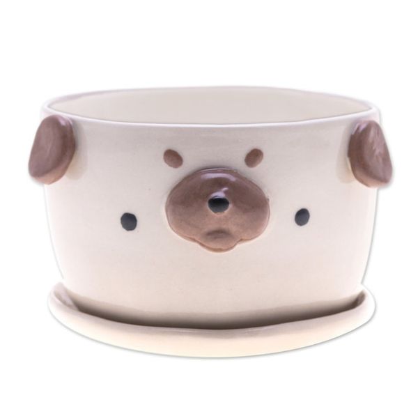 Alternate image for Glazed Pug Dog Ceramic Flower Pot and Saucer Extra Large Pug Nature