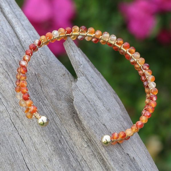 Alternate image for 14k Gold-Accented Agate Beaded Cuff Bracelet from Thailand Lively Colors