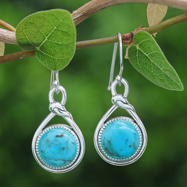Alternate image for Knot Pattern Recon Turquoise Dangle Earrings from Thailand Lagoon Knot