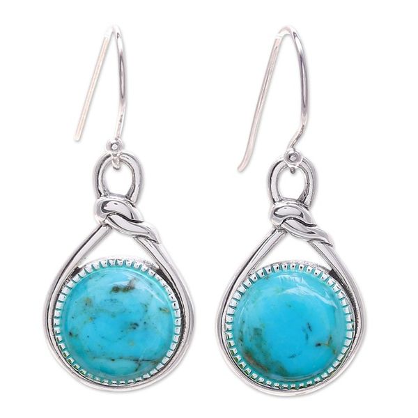 Alternate image for Knot Pattern Recon Turquoise Dangle Earrings from Thailand Lagoon Knot