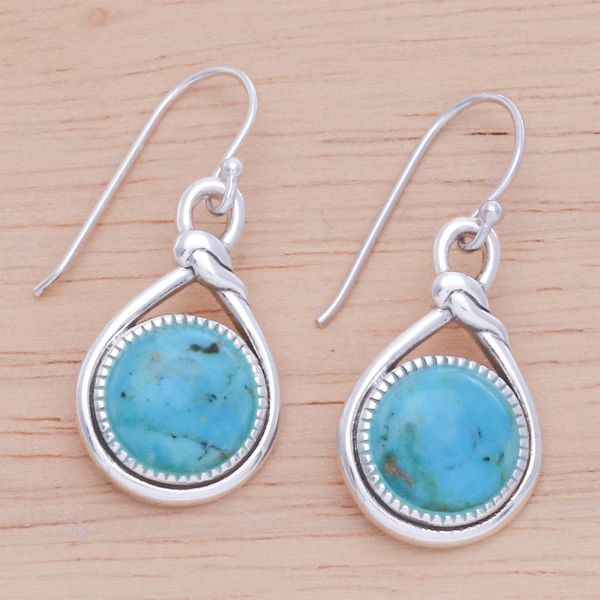 Alternate image for Knot Pattern Recon Turquoise Dangle Earrings from Thailand Lagoon Knot