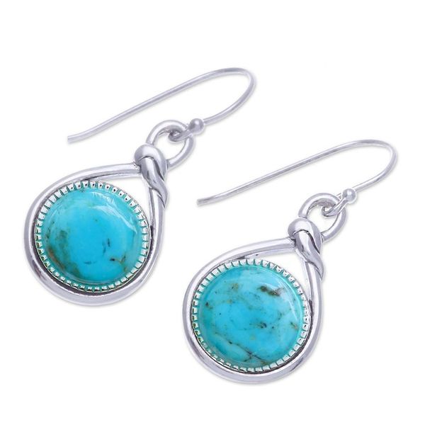 Alternate image for Knot Pattern Recon Turquoise Dangle Earrings from Thailand Lagoon Knot