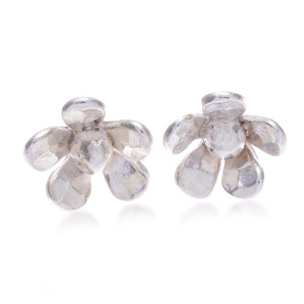 Alternate image for Hammered Sterling Silver Stud Earrings with Floral Design Bloom Spectacle