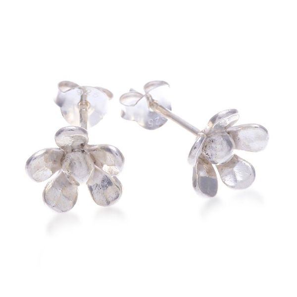 Alternate image for Hammered Sterling Silver Stud Earrings with Floral Design Bloom Spectacle