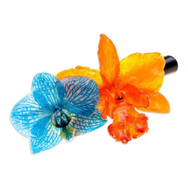 Alternate image for Summer-Themed Turquoise and Orange Orchid Flower Hair Clip Summer Belle