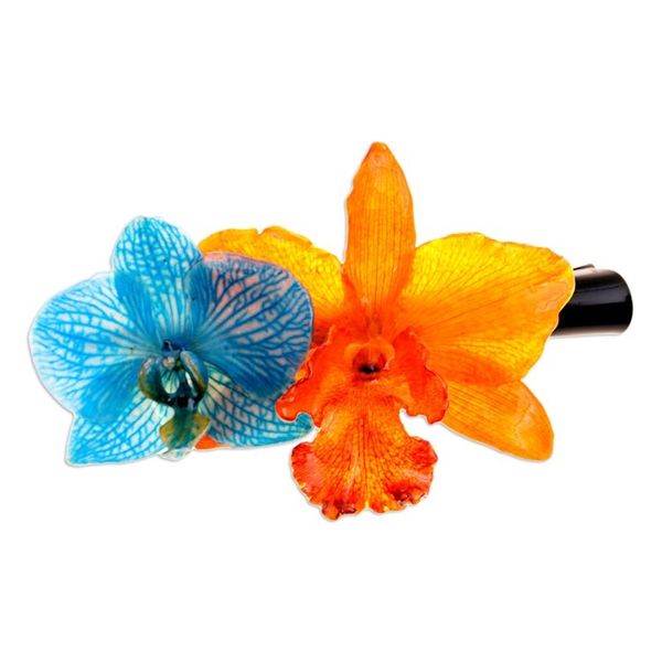 Alternate image for Summer-Themed Turquoise and Orange Orchid Flower Hair Clip Summer Belle