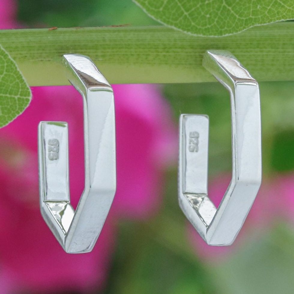 Modern Pentagon-Shaped Sterling Silver Half-Hoop Earrings 'Pentagon of Etherealness'