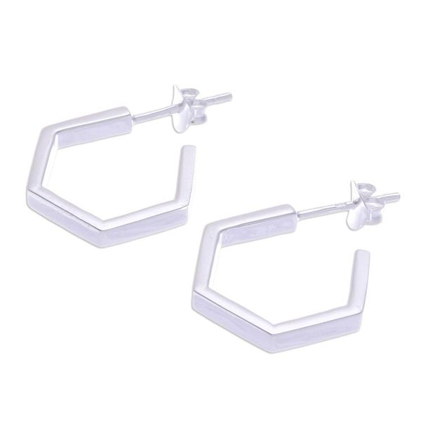 Alternate image for Modern Pentagon-Shaped Sterling Silver Half-Hoop Earrings Pentagon of Etherealness