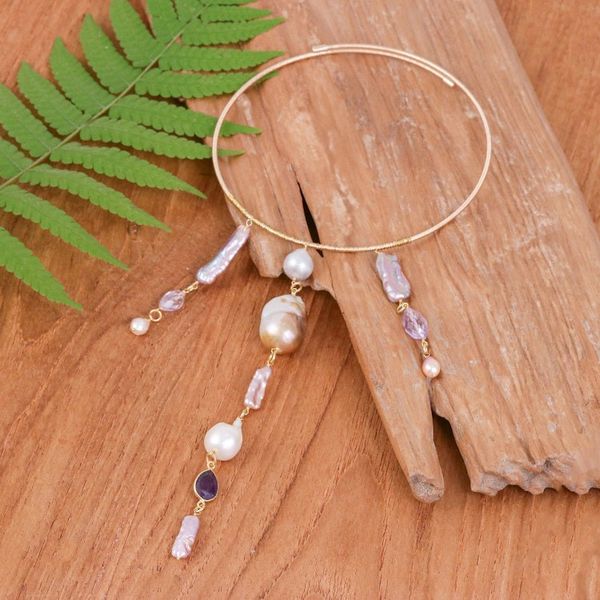 Alternate image for 2-Carat Gold-Plated Multi-Gemstone Statement Collar Necklace Pop of Purple