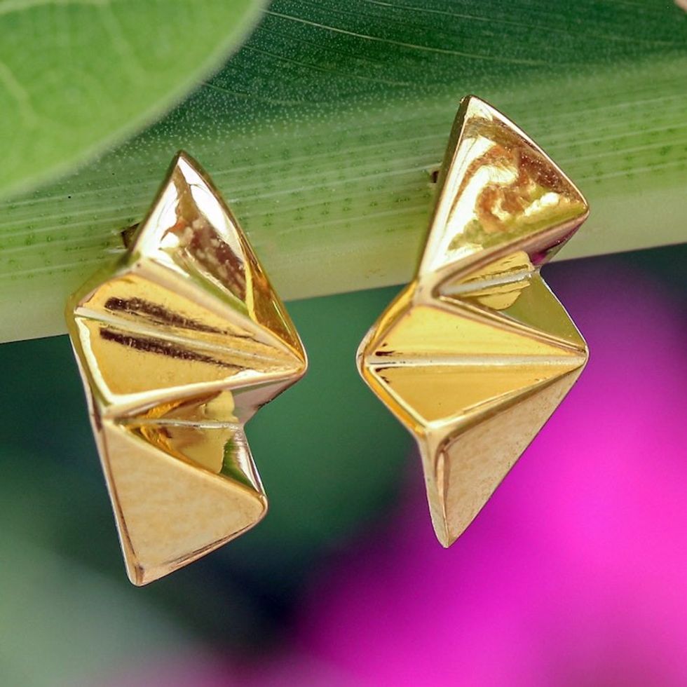 High-Polished Geometric 18k Gold-Plated Stud Earrings 'Shapes of Glory'