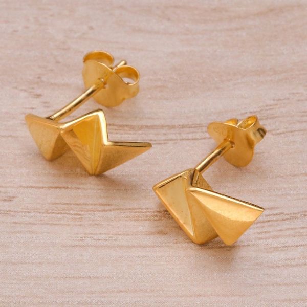Alternate image for High-Polished Geometric 18k Gold-Plated Stud Earrings Shapes of Glory
