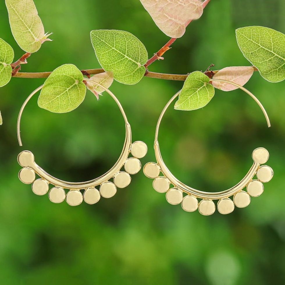Abstract 18k Gold-Plated Half-Hoop Earrings from Thailand 'Modern Triumph'