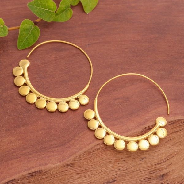 Alternate image for Abstract 18k Gold-Plated Half-Hoop Earrings from Thailand Modern Triumph