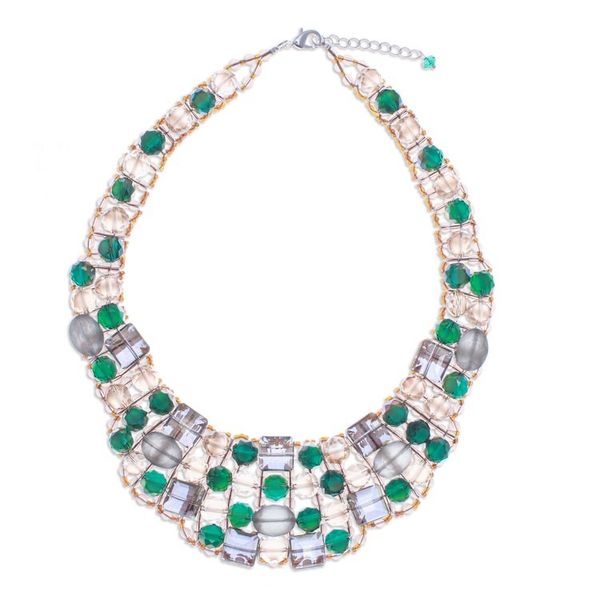 Alternate image for Green Glass Beaded Choker Necklace Handmade in Thailand Crystallized Green Nights