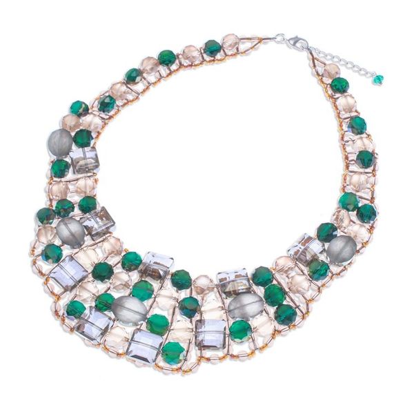 Alternate image for Green Glass Beaded Choker Necklace Handmade in Thailand Crystallized Green Nights