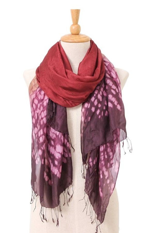 Alternate image for Tie-Dyed Burgundy Purple Batik Rayon and Silk Blend Scarf Burgundy Fusion
