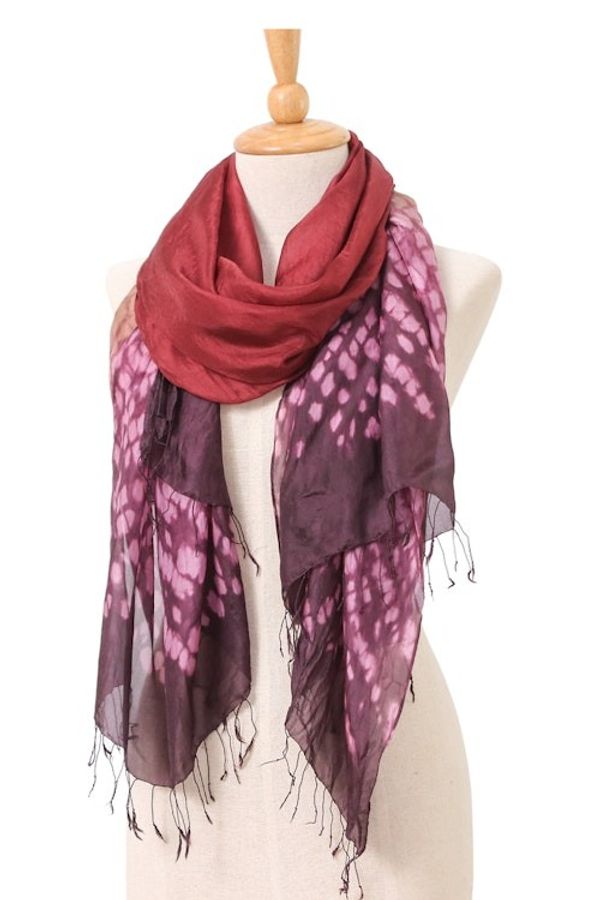 Alternate image for Tie-Dyed Burgundy Purple Batik Rayon and Silk Blend Scarf Burgundy Fusion
